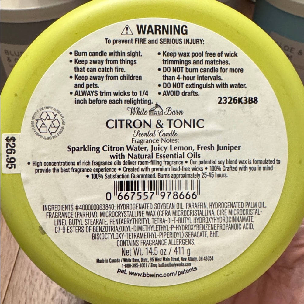 BBW / White Barn New 3-Wick Candle, Citron & Tonic - Discontinued - Picture 3 of 5